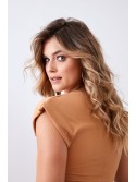 Rochie midi de baza cu decupaj in lateral, caramel 110571 - Magazin online - Boutique